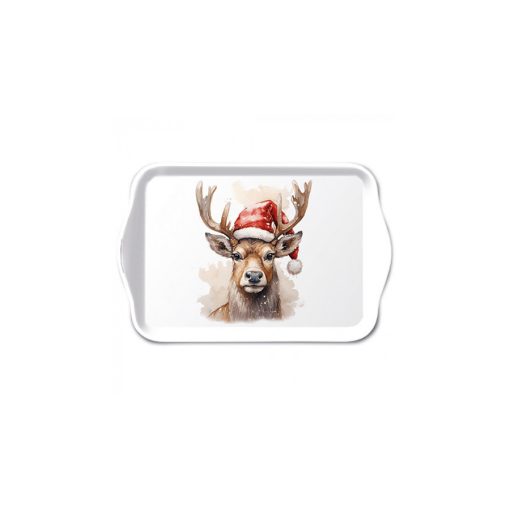 Deer with Santa hat white műanyag kistálca 13x21cm – Ambiente