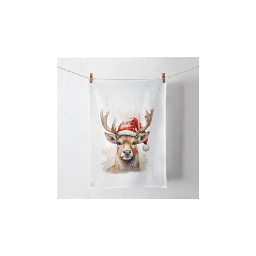 Deer with Santa hat white konyharuha 50x70cm, 100% pamut – Ambiente
