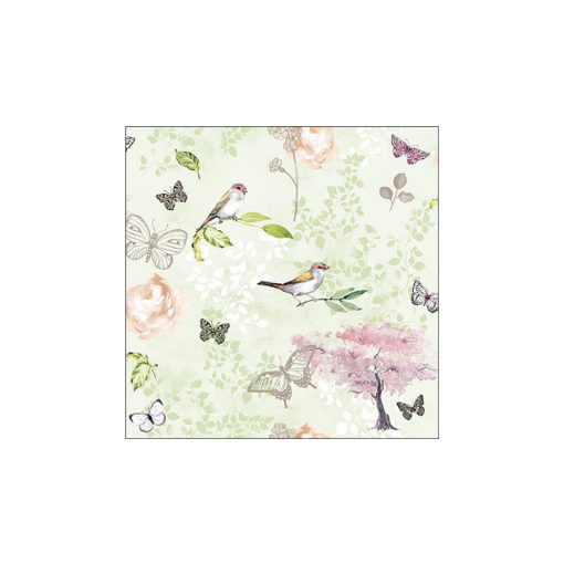 Birds and butterflies green, papírszalvéta 33x33cm, 20db-os – Ambiente