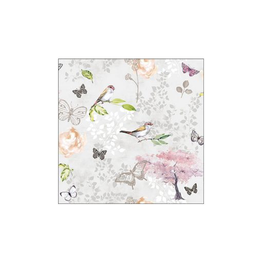 Birds and butterflies grey, papírszalvéta 33x33cm, 20db-os – Ambiente