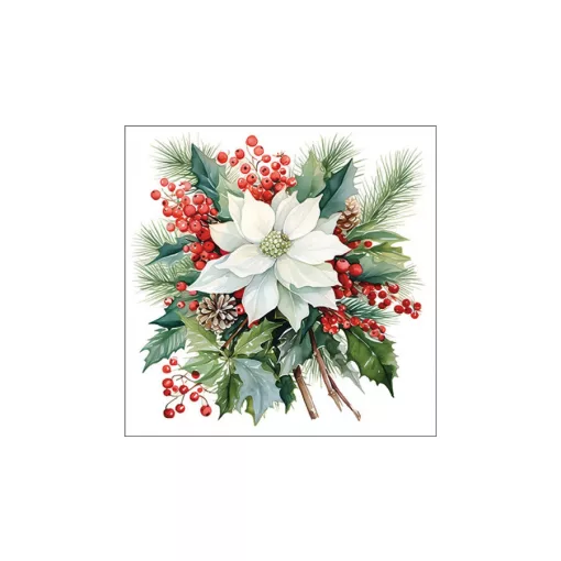 Poinsettia bouquet white papírszalvéta 33x33cm, 20db-os – Ambiente