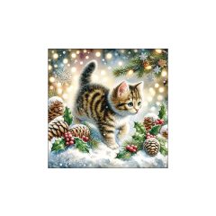   Cute cat in the snow papírszalvéta 33x33cm, 20db-os – Ambiente