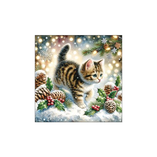 Cute cat in the snow papírszalvéta 33x33cm, 20db-os – Ambiente