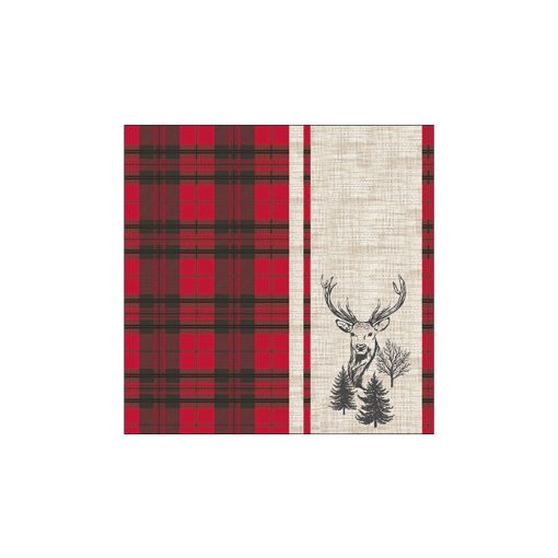 Deer plaid red papírszalvéta 33x33cm, 20db-os – Ambiente
