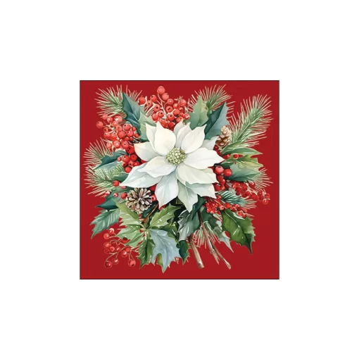 Poinsettia bouquet red papírszalvéta 33x33cm, 20db-os – Ambiente