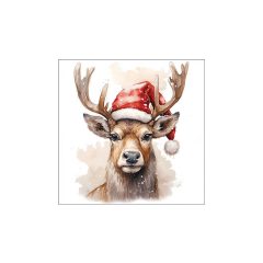   Deer with Santa hat white papírszalvéta 33x33cm, 20db-os – Ambiente