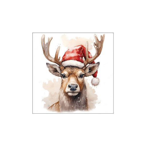 Deer with Santa hat white papírszalvéta 33x33cm, 20db-os – Ambiente