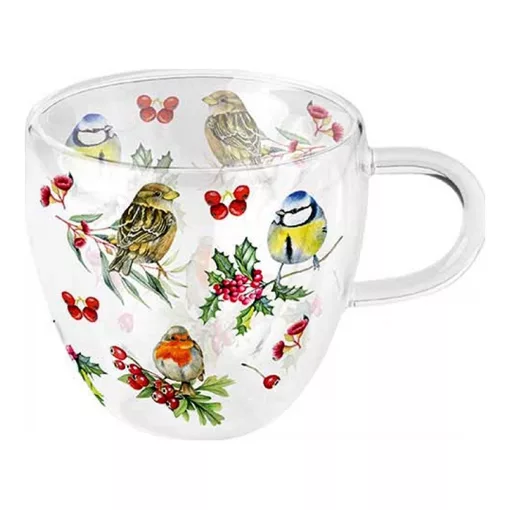 Birds in Winter duplafalú borosilicate üvegcsésze 0,25L – Ambiente
