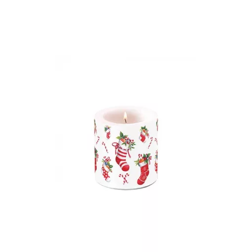 X-mas stockings white átvilágítós gyertya 8x7,5cm – Ambiente