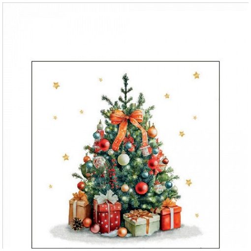 Ambiente Decorated Christmas tree papírszalvéta 25x25cm, 20db-os