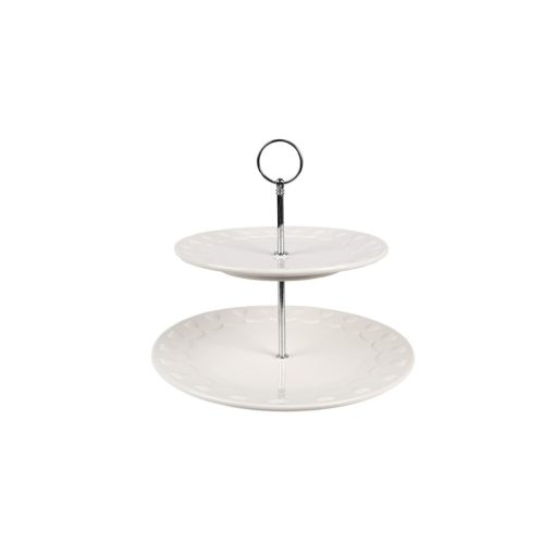 Kerámia süteménykínáló állvány 2emeletes, 26x23cm, szives – Clayre-Eef