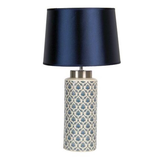 Kerámia asztali lámpa kék műanyag-textil búrával, 28x51cm