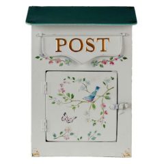 Fehér fém postaláda színes virágos, madaras, 22x12x31cm
