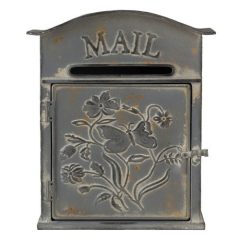   Clayre-Eef Antikolt szürke fém postaláda, lepkés, 26x10x31cm