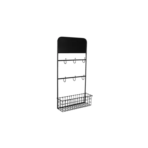 Fekete fém falifogas kosárral, 39x12x75cm – Clayre-Eef