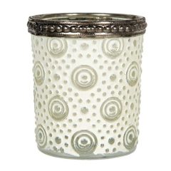   Mécsestartó fehérített üveg körkörös mintával, 5x6cm