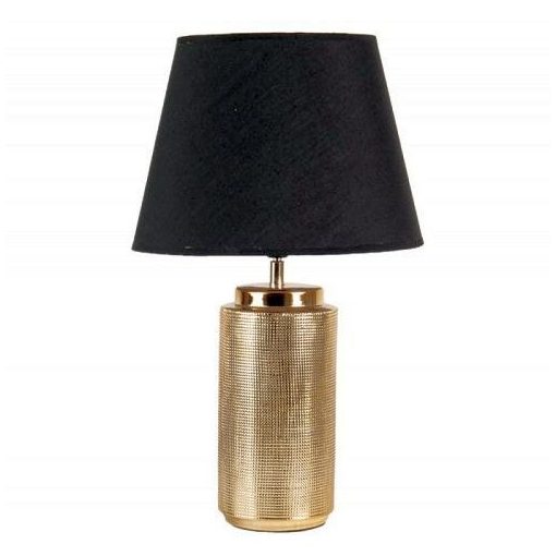 Asztali lámpa arany-fekete, kerámia/fém, fekete textilbevonatú műanyag belsejű búrával 28x51cm
