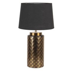   Asztali lámpa arany-fekete, kerámia-fém, fekete textilbevonatú műanyag belsejű búrával 28x51cm