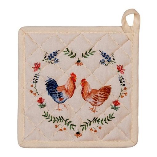 Edényalátét 20x20cm, pamut, Chicken and Rooster