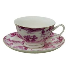 Porceláncsésze + alj, 250ml, keleti tájas, pink