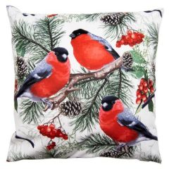   Textil párnahuzat 45x45cm, 100% polyester, madarak fenyőágon