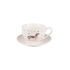  Porceláncsésze+alj 200ml, 12x9x6cm/14x2cm, Dachshund Love – Clayre-Eef