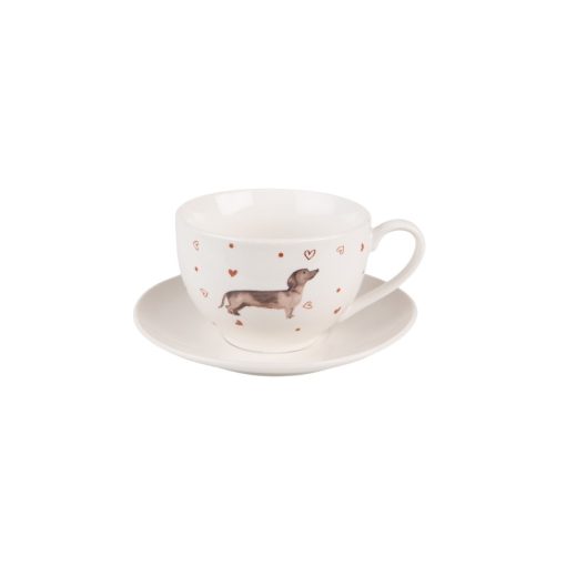 Porceláncsésze+alj 200ml, 12x9x6cm/14x2cm, Dachshund Love – Clayre-Eef