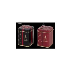   Fémdoboz dombornyomott, 75x75x95mm, Season's Greetings, fekete/piros – The Box