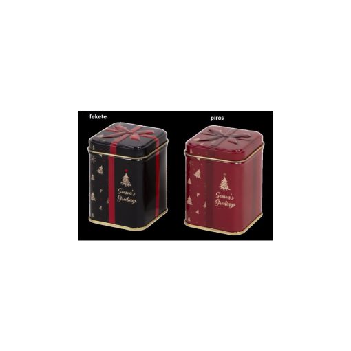 Fémdoboz dombornyomott, 75x75x95mm, Season's Greetings, fekete/piros – The Box