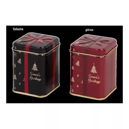 Fémdoboz dombornyomott, 75x75x95mm, Season's Greetings, fekete/piros – The Box