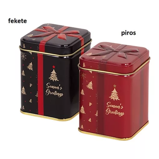 Fémdoboz dombornyomott, 60x60x80mm, Season's Greetings, fekete/piros – The Box