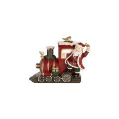   Piros mozdony mikulással, 16x10x13cm, műanyag dekorfigura – Clayre-Eef