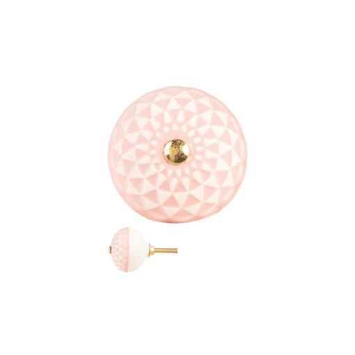 Rózsaszín kerámia ajtógomb fehér mintával, 4x3cm – Clayre-Eef