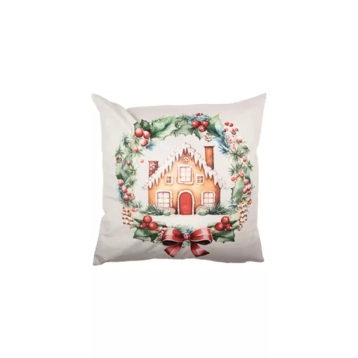 Textil párnahuzat 45x45cm, 100% polyester, koszorúban mézeskalács házikó – Clayre-Eef