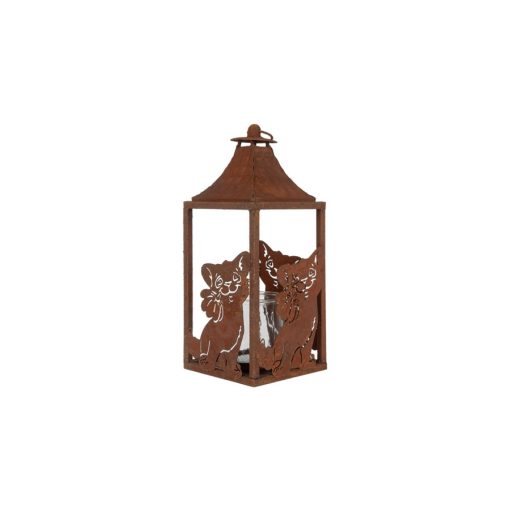 Barna fém mécsestartó cicás, 15x15x37cm – Clayre-Eef