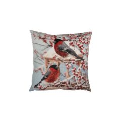   Textil párnahuzat 45x45cm, 100% polyester, madarak havas csipkebogyó ágakon madáretetővel – Clayre-Eef