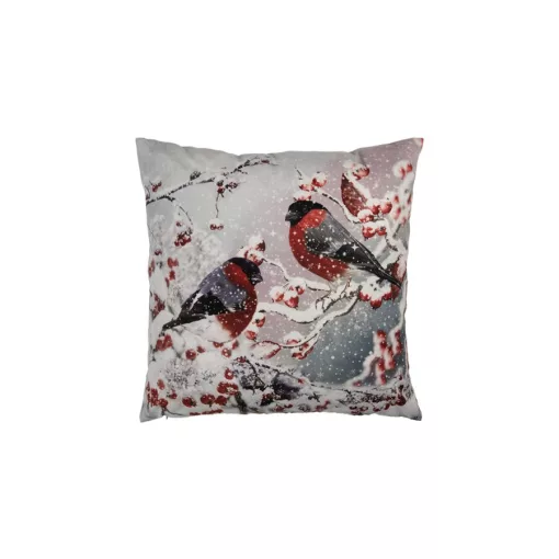 Textil párnahuzat 45x45cm, 100% polyester, madarak havas csipkebogyó ágakon – Clayre-Eef