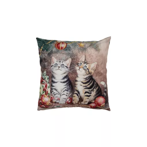 Textil párnahuzat 45x45cm, 100% polyester, cicák a karácsonyfa alatt – Clayre-Eef