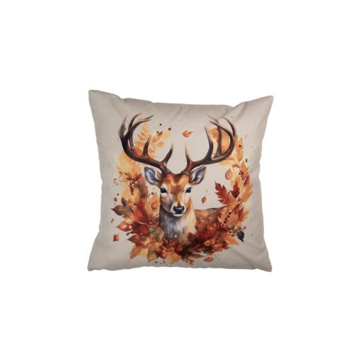 Textil párnahuzat 45x45cm, 100% polyester, szarvas falevélkoszorúban – Clayre-Eef