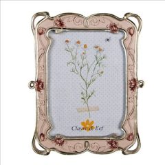   Clayre-Eef Rózsaszín virágos képkeret 19x24/13x18cm, műanyag