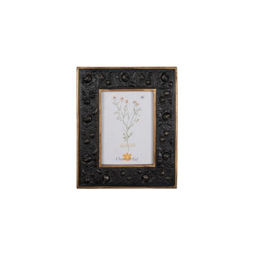 Fekete rózsás képkeret arany színű szegéllyel, 23x28/13x18cm, műanyag – Clayre-Eef