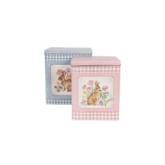   Nyuszis fémdobozszett, kék-rózsaszín, 21x15x25/18x13x22cm – Clayre-Eef