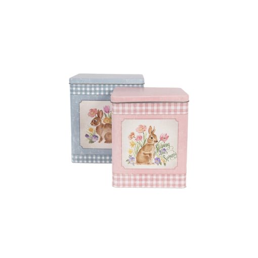 Nyuszis fémdobozszett, kék-rózsaszín, 21x15x25/18x13x22cm – Clayre-Eef