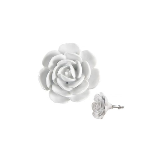 Kerámia ajtógomb, 6x3/6cm, fehér virág – Clayre-Eef