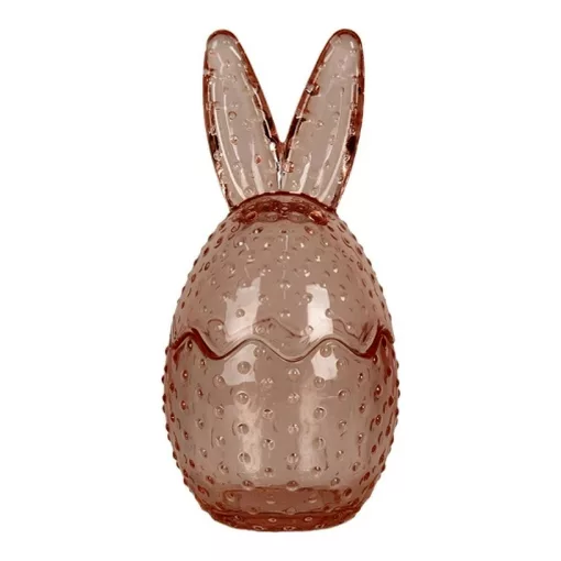 Rózsaszín, pöttyös, üvegbonbonier nyuszifüles, 8x17cm – Clayre-Eef