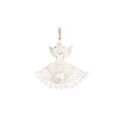   Csillagszoknyás angyallány,13x12cm, fehér fém függődísz – Clayre-Eef
