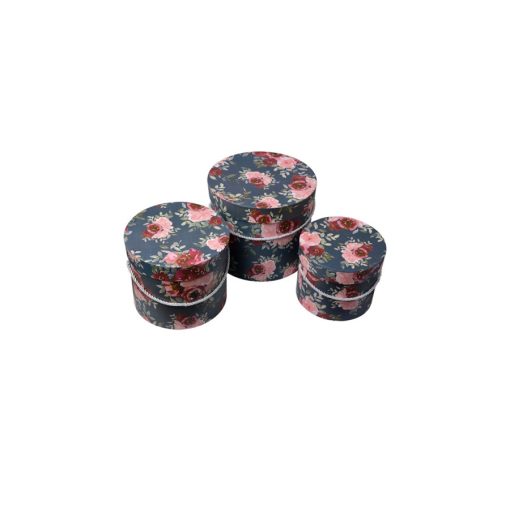 Rózsaszín rózsás kerek kartondobozszett 3 részes, 23x20/20x17/17x14cm – Clayre-Eef