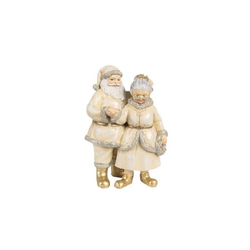Krémszínű télanyó télapóval, 11x8x16cm, műanyag dekorfigura – Clayre-Eef