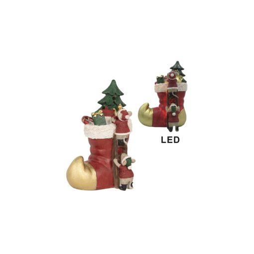 Piros csizma létrán mászó egerekkel, LED-es, 14x10x19cm, műanyag dekorfigura – Clayre-Eef
