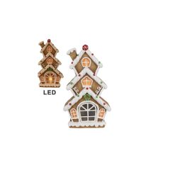   Mézeskalács emeletes házikó 24x11x41cm, LED-es, műanyag dekorfigura – Clayre-Eef